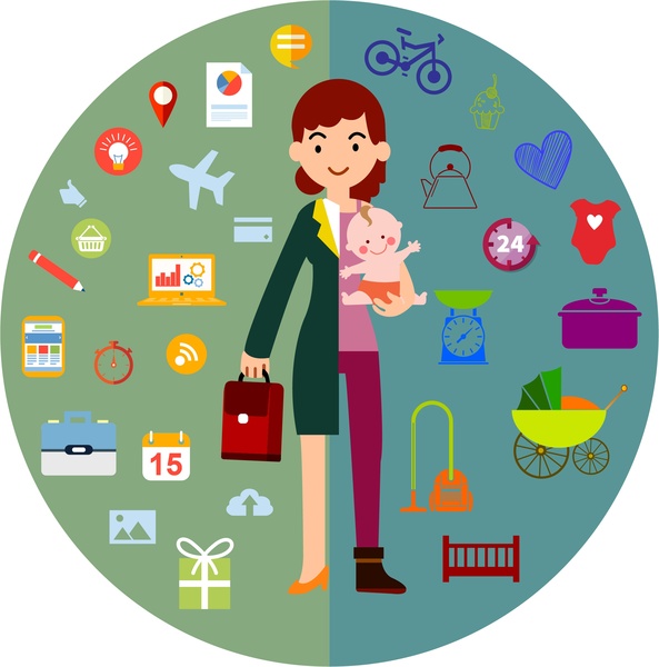 593x600 Super Mum Concept Illustration With Various Working Icons Free