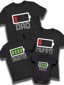 225x300 Dad Low Full Battery Icon Matching T Shirt Father Son Daughter Mum