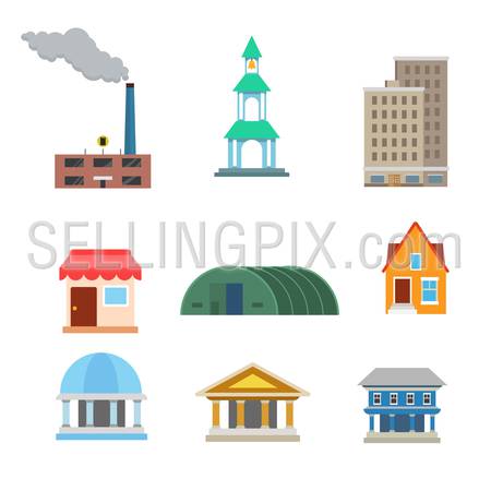 450x450 Flat Style Modern Classic Buildings Web App Concept Icon Set