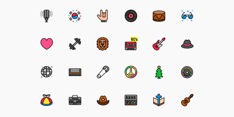 800x400 Line Color Music Genres Icons Bypeople