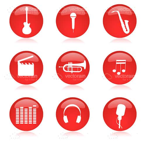 500x500 Glossy Red Music Icon Set