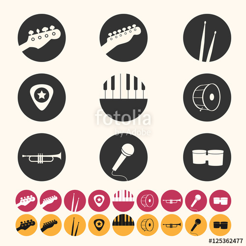 500x500 Music Instruments Icons Set In A Circle Shape Guitar Icons
