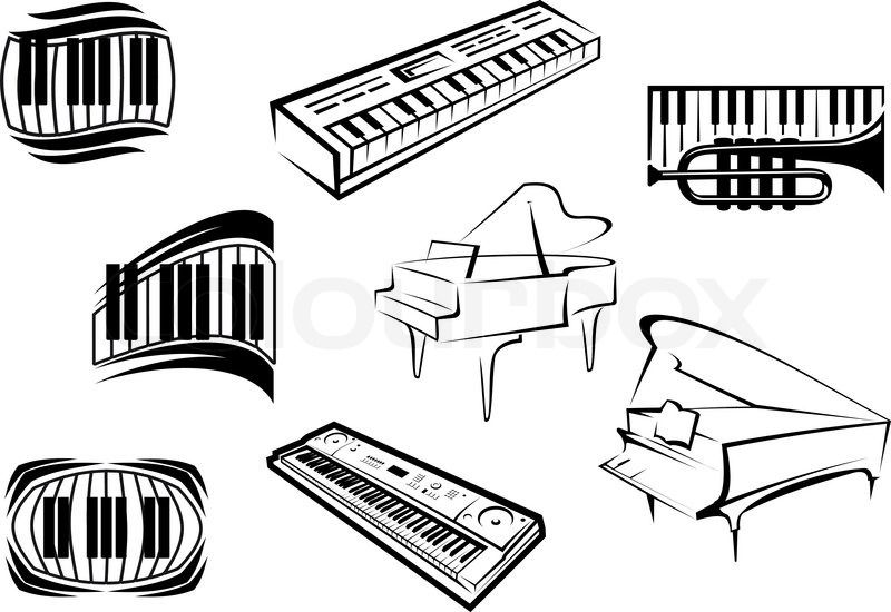 800x550 Piano Musical Outline Icons And Symbols With Piano Keyboards