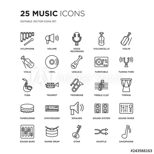 500x500 Set Of Music Linear Icons Such As Xylophone, Volume, Voice