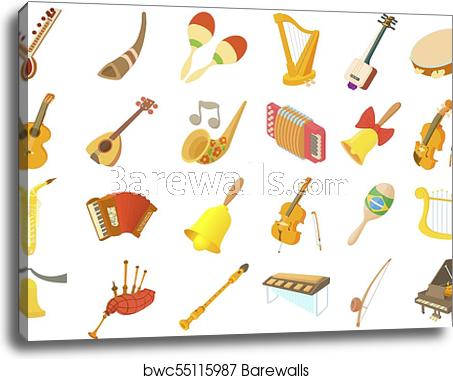 453x379 Musical Instrument Icon Set, Cartoon Style, Canvas Print