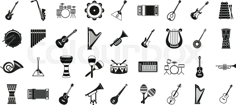 800x356 Musical Instrument Icon Set Simple Stock Vector Colourbox