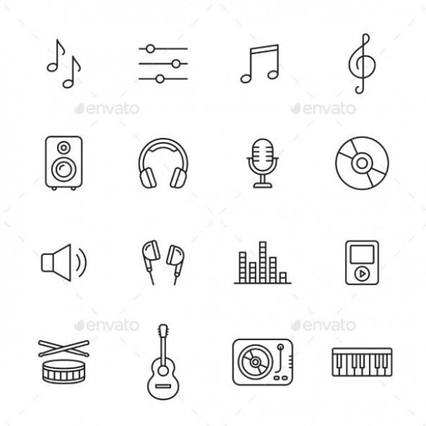 605x605 Music Audio And Sound Thin Line Icons Includes The Following