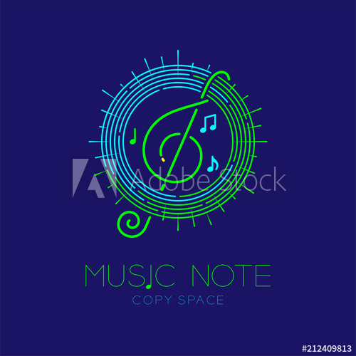 500x500 Music Note With Line Staff Circle Shape Logo Icon Outline Stroke