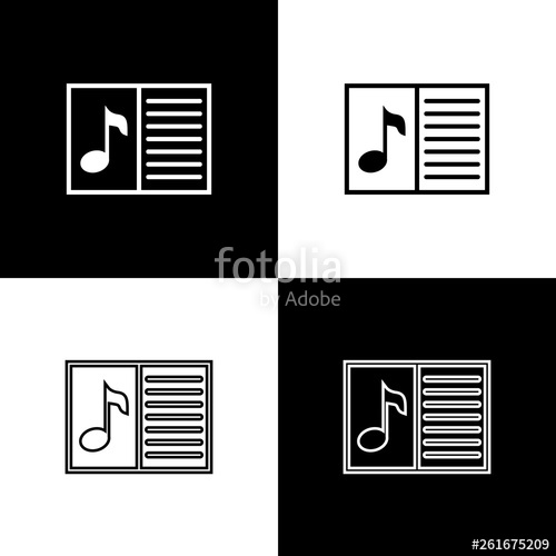 500x500 Set Music Book With Note Icons Isolated On Black And White