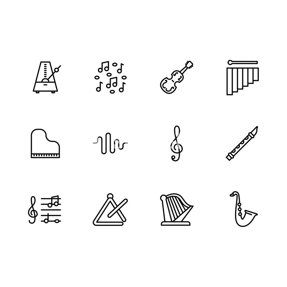 1000x1000 Simple Set Music Instrument And Equipment Vector Line Icon