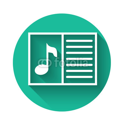 400x400 White Music Book With Note Icon Isolated With Long Shadow Music