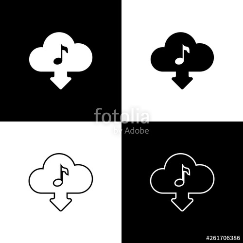 500x500 Set Cloud Download Music Icons Isolated On Black And White