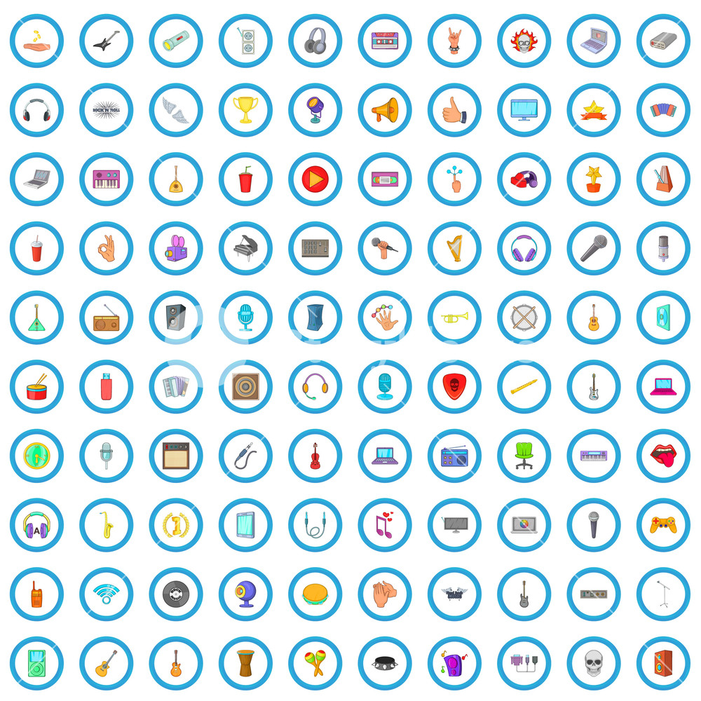 1000x1000 Music Studio Icons Set In Cartoon Style For Any Design Vector