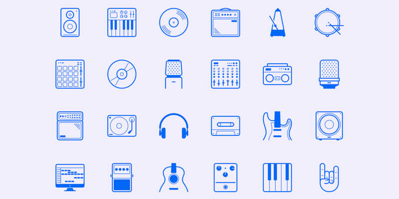 800x400 Music Studio Line Icon Set Bypeople
