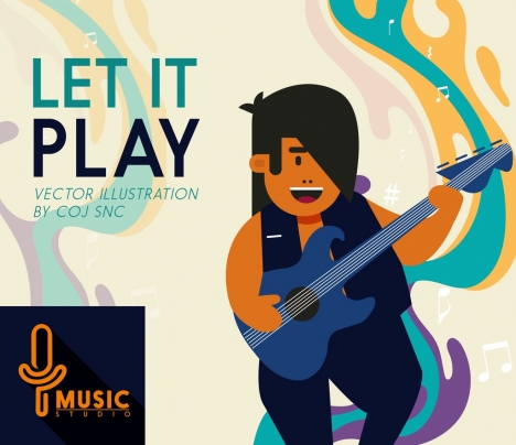 468x404 Music Studio Advertising Man Playing Guitar Icon Vectors Stock