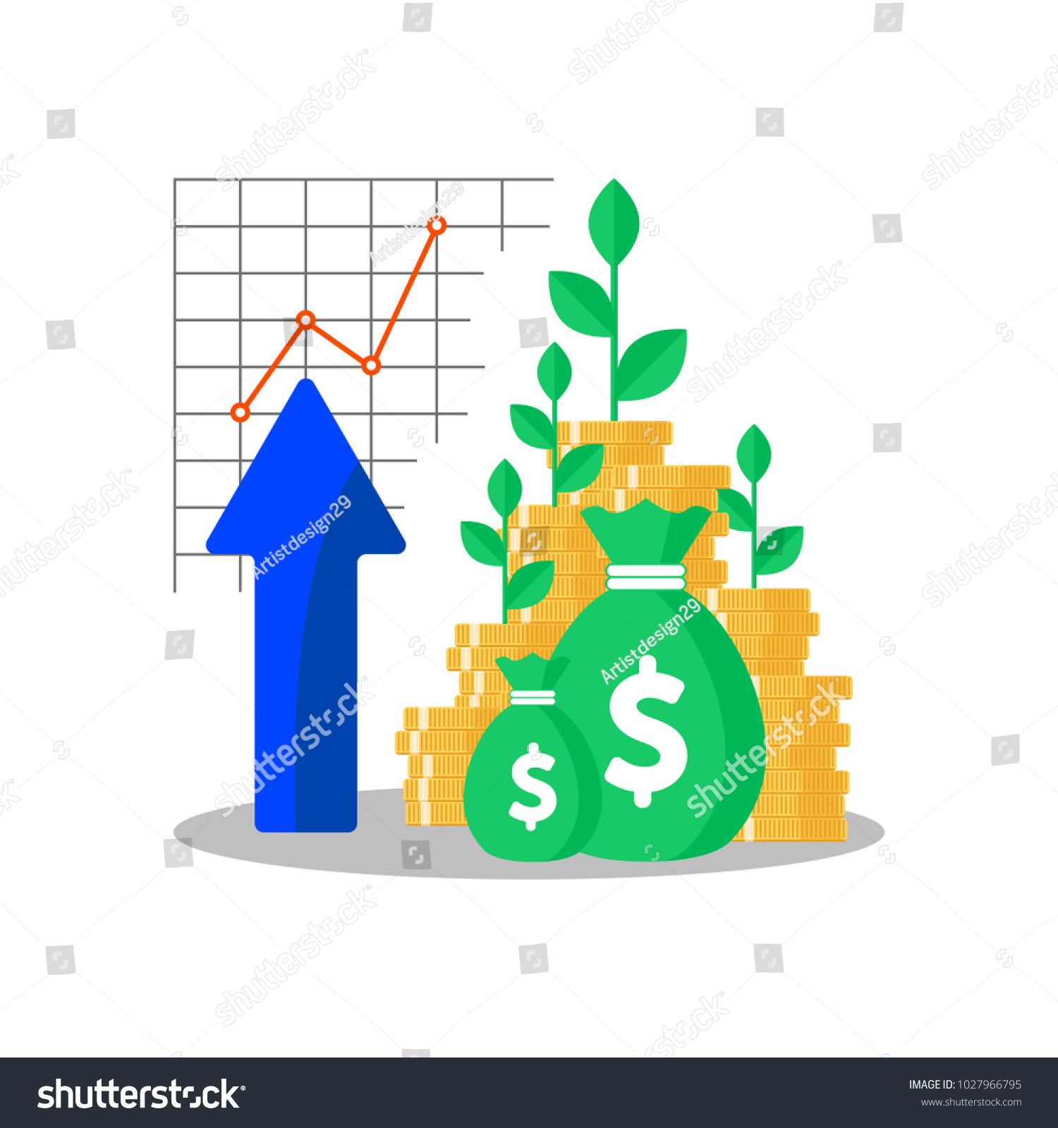 1500x1600 Tree Growing On Coins Stack With Mutual Fund, Income Increase