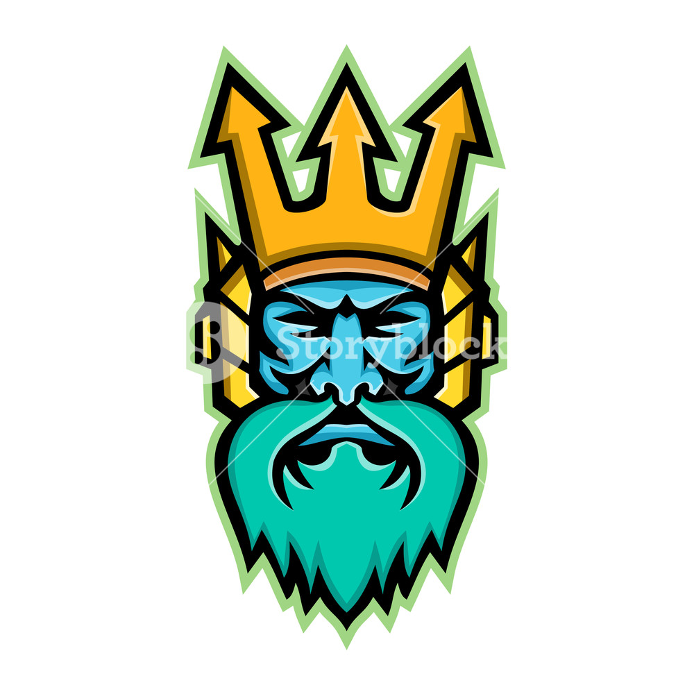 1000x1000 Mascot Icon Illustration Of Head Of Poseidon, God Of The Sea