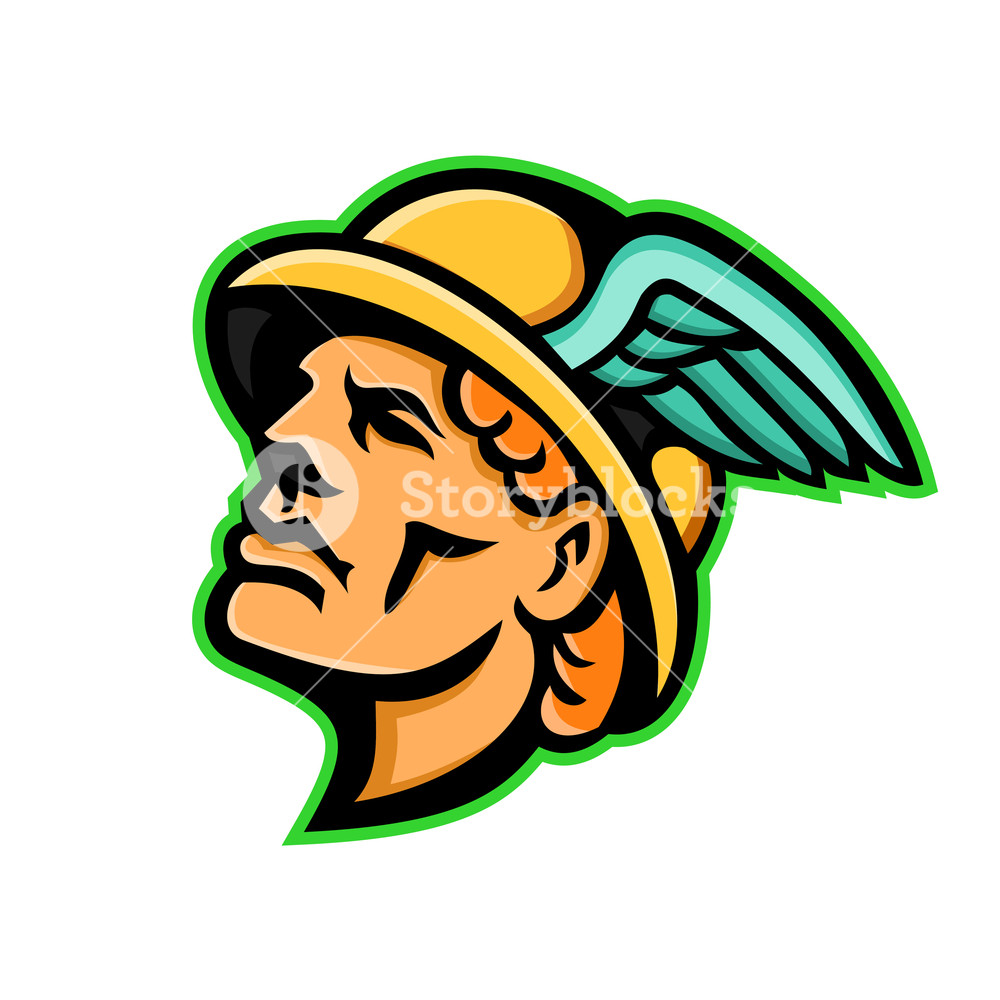 1000x1000 Mascot Icon Illustration Of Head Of Hermes, Greek God In Religion