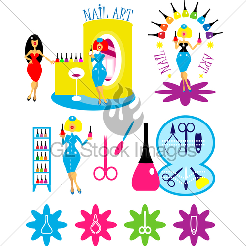 500x500 Beautiful Cartoon Woman In Nail Art Salon Icons And Logo Gl