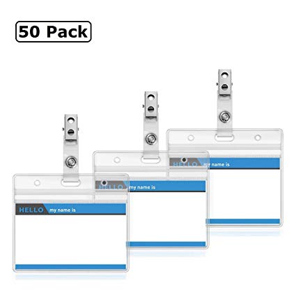 425x425 Horizontal Name Tag Holders With Clip And Name Badges
