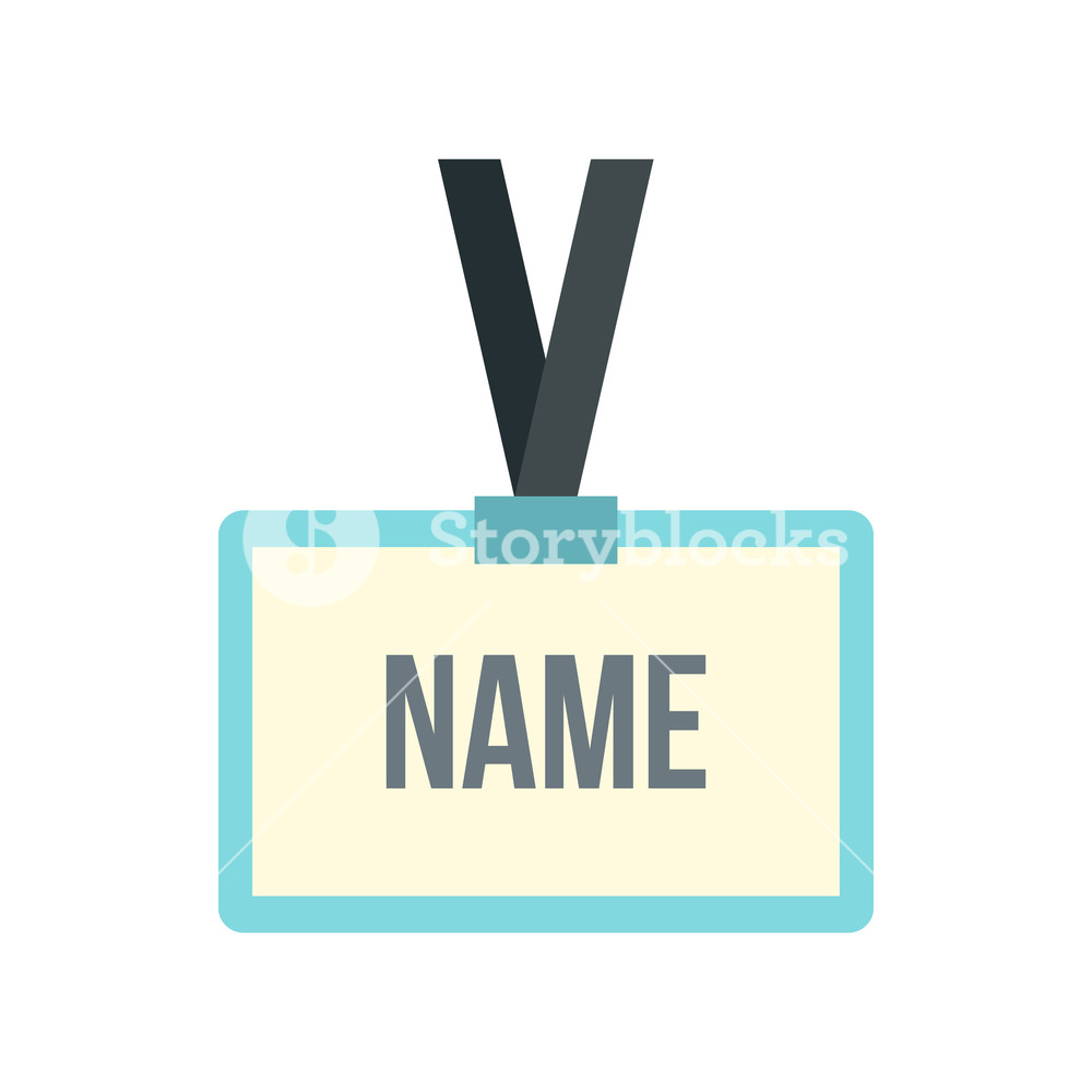 1000x1000 Plastic Name Badge With Neck Strap Icon In Flat Style On A White