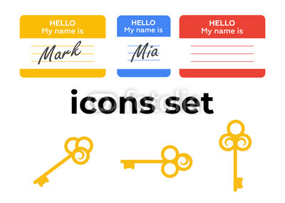 400x286 Vector Icons Set Air And Key Icon Name Tag And Film Roll Vector