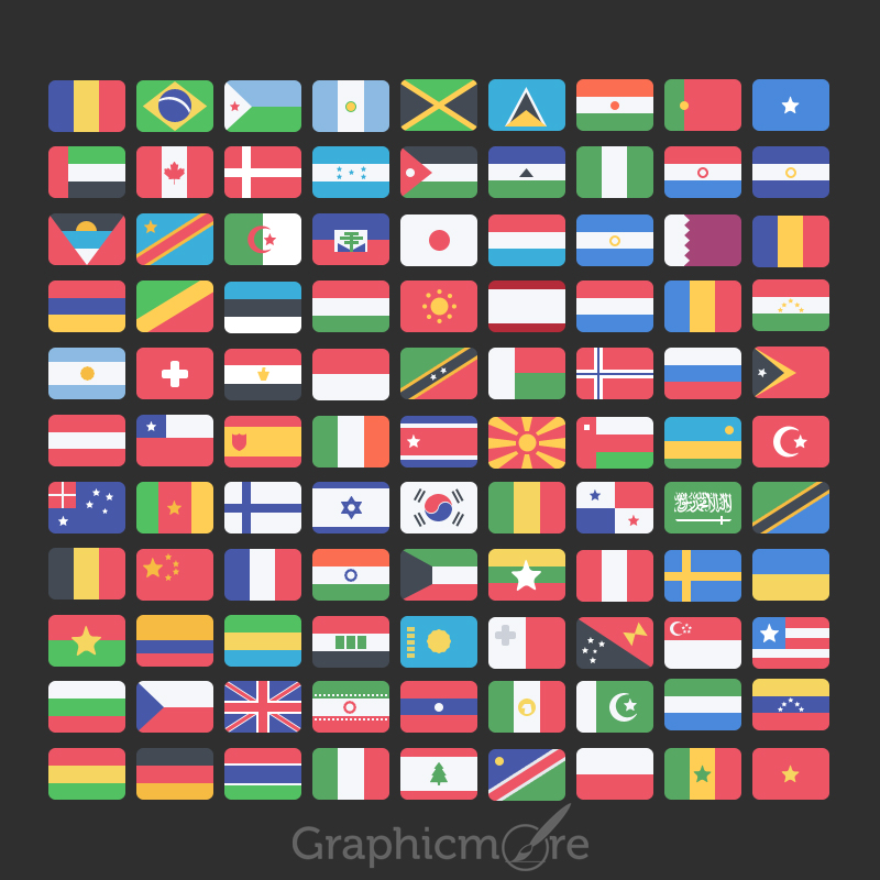 800x800 National Flag Icons Set Design Free Download