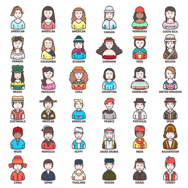 626x626 Different Nationality People Icon Collection Free Vectors
