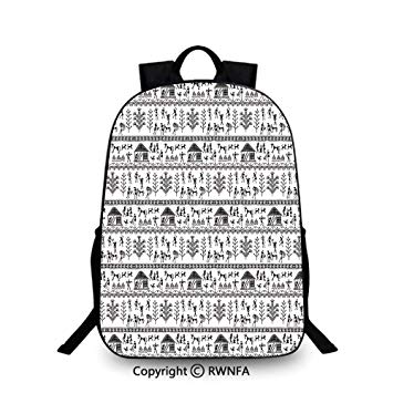355x355 Travel Waterproof Schoolbag, Ancient Warli Art