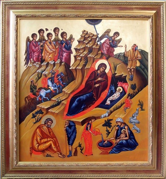 570x614 Nativity Icon Nativity Of Christ Byzantine Icon Greek Icon Etsy