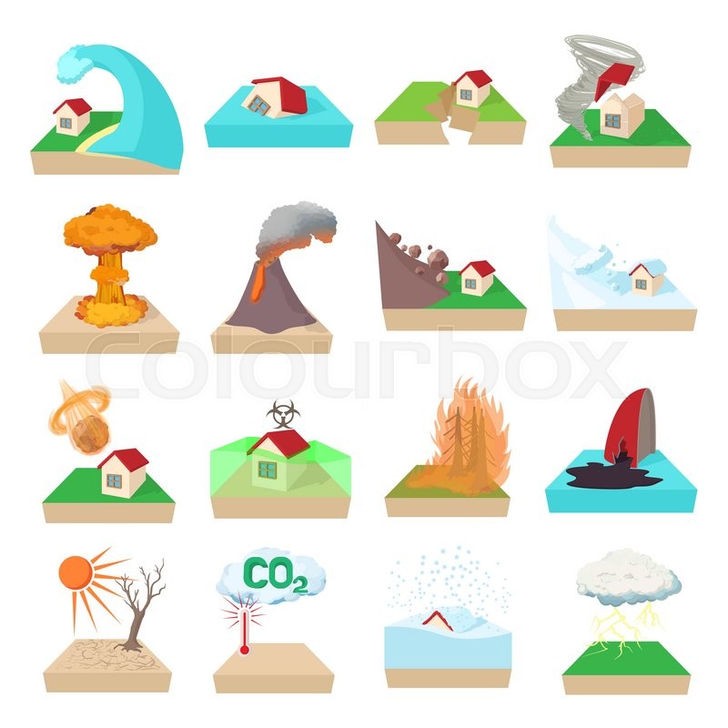 800x800 Natural Disaster Icons Set In Cartoon Stock Vector Colourbox