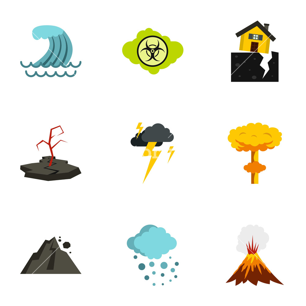 1000x1000 Natural Disasters Icons Set Flat Illustration Of Natural