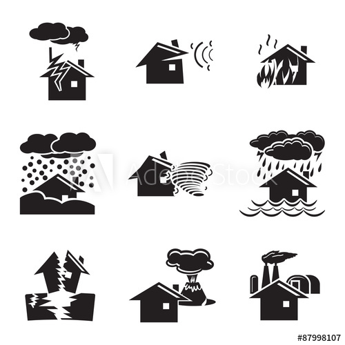 500x500 Vector Black Natural Disaster Icons Set On White Background