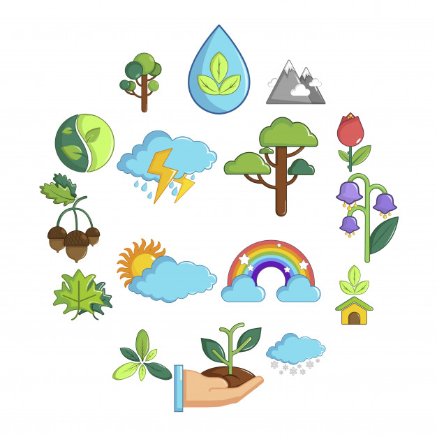 626x626 Nature Icon Set Symbols, Cartoon Style Vector Premium Download