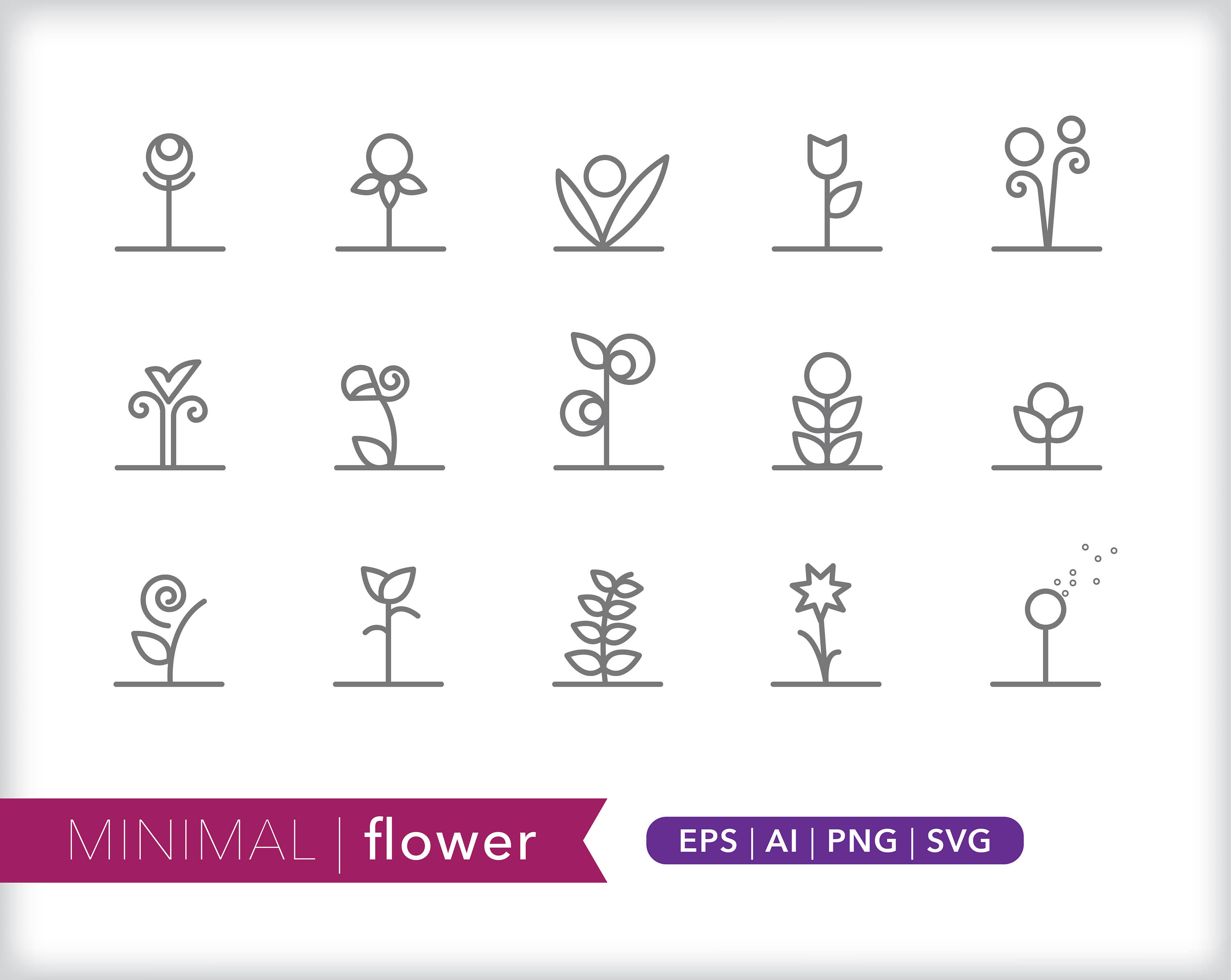 3000x2388 Flower Line Icons Nature Icon Illustrations Png Etsy
