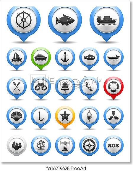 450x580 Free Art Print Of Nautical Icon Set Of Nautical And Fishing Icons