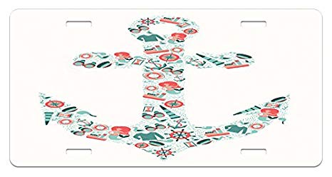 466x248 Ambesonne Anchor License Plate, Nautical Icon Shape