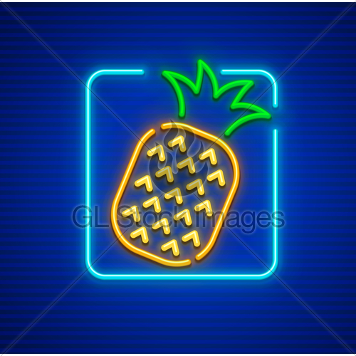 500x500 Neon Icon Of Pineapple Ripe Tropical Fruit Gl Stock Images