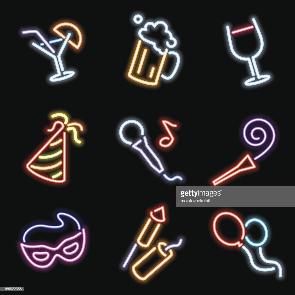 1024x1024 A Set Of Party Icons In Neon Style Apac In Party
