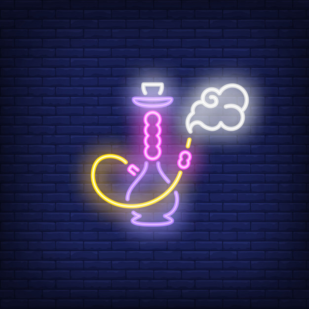 626x626 Neon Icon Of Hookah With Smoke Vector Free Download
