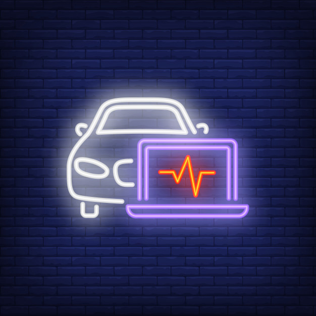 626x626 Neon Icon Of Car Diagnosis Vector Free Download