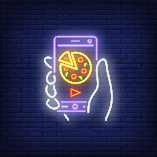 626x626 Neon Icon Of Online Pizza Order Vector Free Download