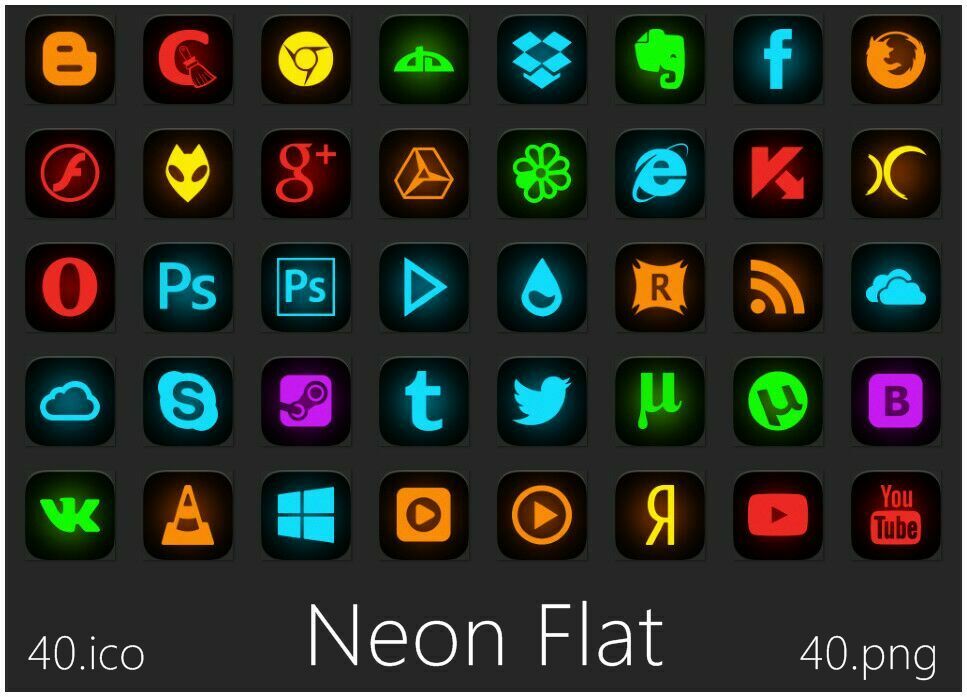 967x697 Neon Flat Icons