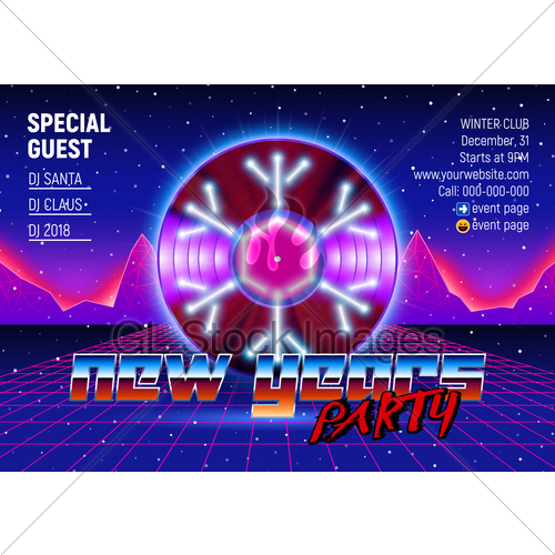 500x500 New Years Party Invitation Poster Or Flyer With Neon Gl