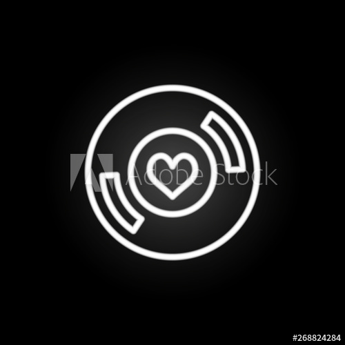 500x500 Vinyl Record With Heart Neon Icon Elements Of Heartbeat Set
