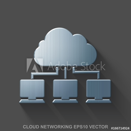 500x500 Flat Metallic Cloud Computing Icon Polished Steel Cloud