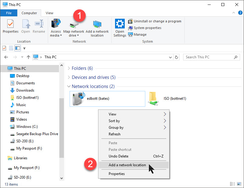 Network share. Network location. Shared Network Drive. Shortcuts: creating, changing properties..