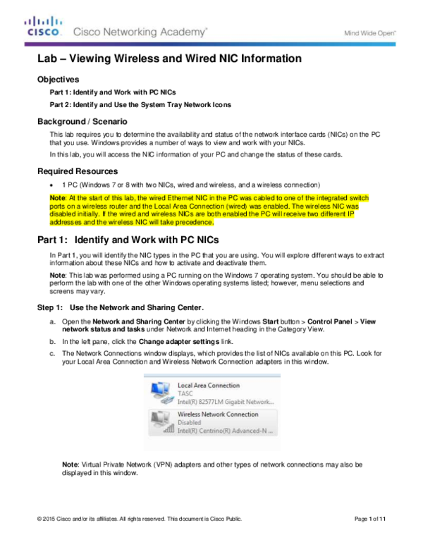 600x776 Pdf Lab Viewing Wireless And Wired Nic Information Objectives