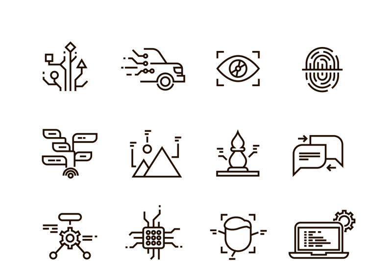 800x533 Neural Network, Artificial Intelligence Line Vector Icons Face