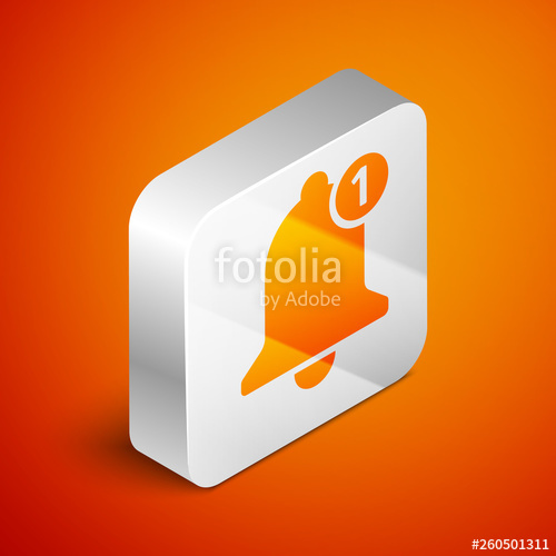500x500 Isometric Bell Icon Isolated On Orange Background New